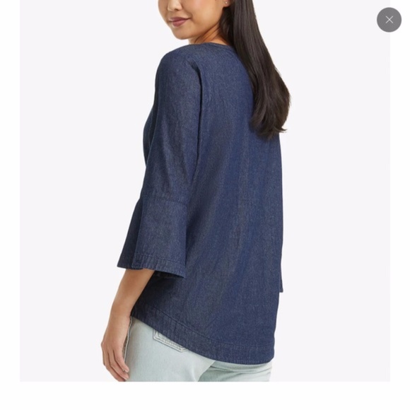 Draper James Ruffle Placket Chambray Blue Top XS - Picture 2 of 15